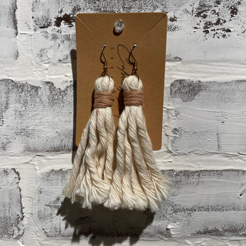 Earrings - Cream and tan tassel