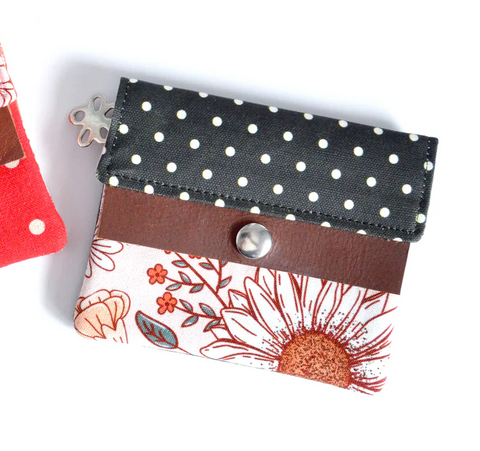 Black Boho Floral Mini Leather Snap Wallet - 1