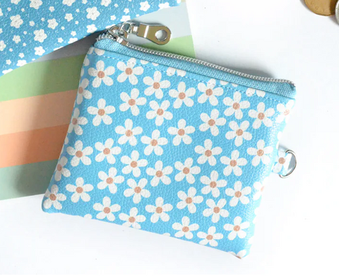 Blue Daisy Faux-Leather Coin Purse - 1