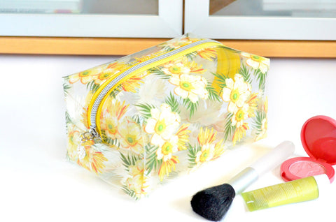 *Clear Vinyl* Yellow Tropical Boxy Toiletry Bag - 1