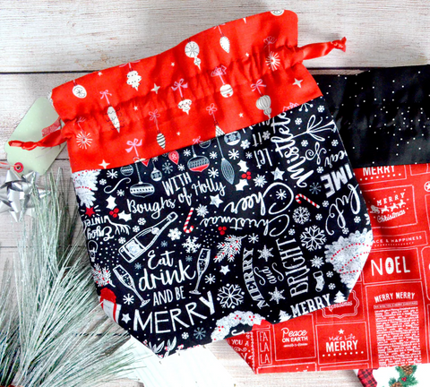 Black Words Holiday Fabric Gift Bag - Regular Size - 1