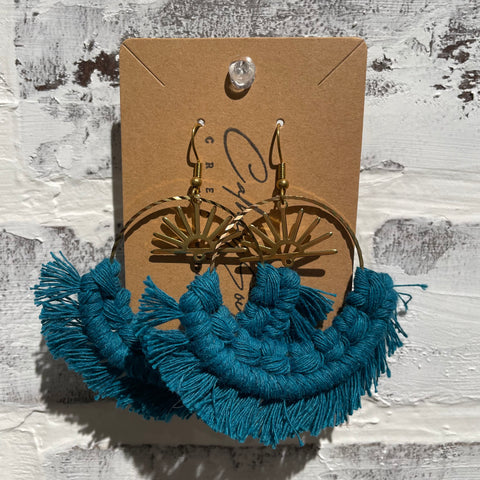 Earrings -  Teal blue with gold charm