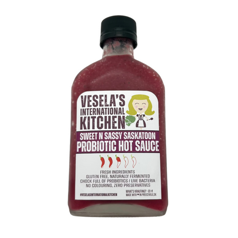 Probiotic Hot Sauce - Sweet & Sassy Saskatoon - Vesela's International Kitchen