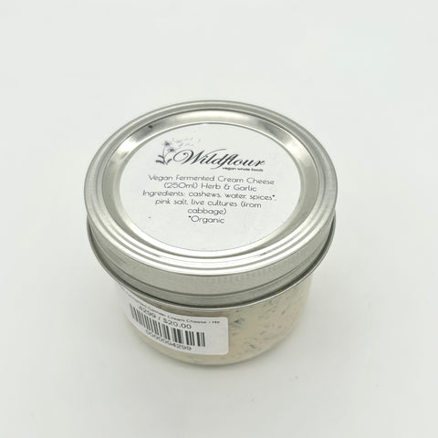 Vegan Fermented Cashew Cream Cheese - Herb and Garlic - Wildflour Foods - 250 ml