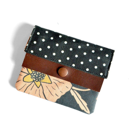 Black Poppy Mini Leather Snap Wallet