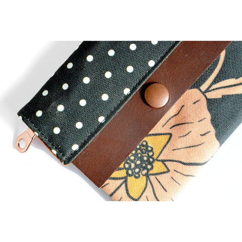 Black Poppy Mini Leather Snap Wallet