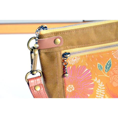 Orange Floral Double-Zip Wristlet