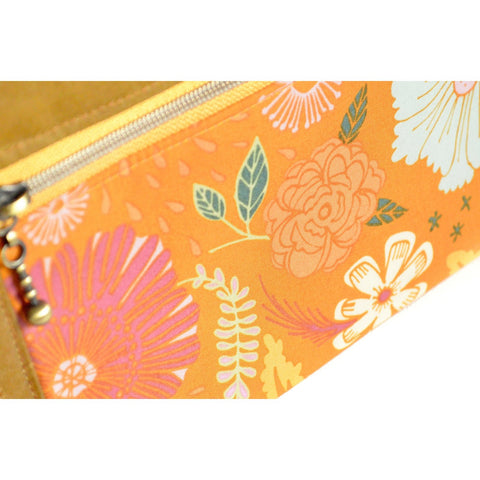 Orange Floral Double-Zip Wristlet