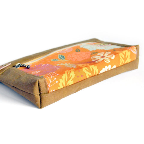 Orange Floral Double-Zip Wristlet