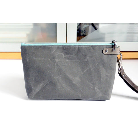 Grey Floral Double-Zip Wristlet