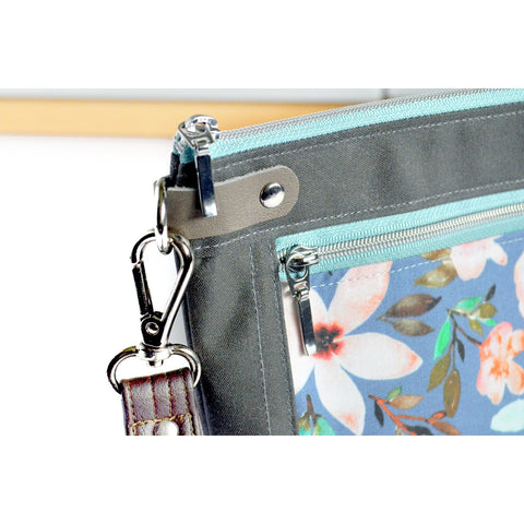 Grey Floral Double-Zip Wristlet