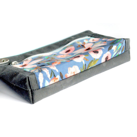 Grey Floral Double-Zip Wristlet