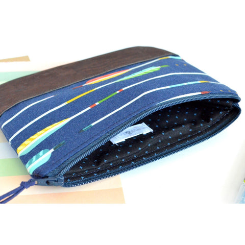 Navy Arrows Cork Leather Pouch