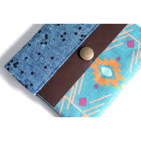 Blue Boho Large Leather Snap Wallet