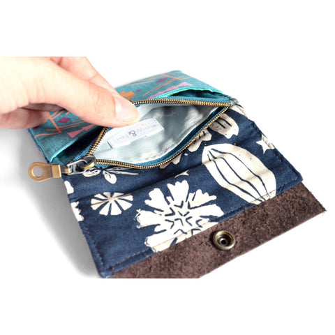 Blue Boho Large Leather Snap Wallet