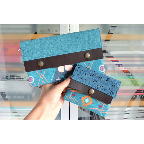 Blue Boho Large Leather Snap Wallet