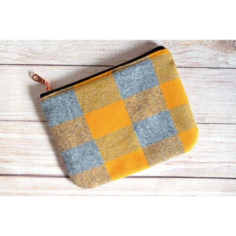 Gold Plaid Flannel Small Zipper Pouch