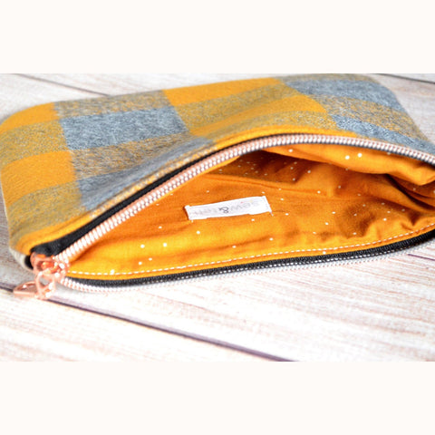 Gold Plaid Flannel Small Zipper Pouch